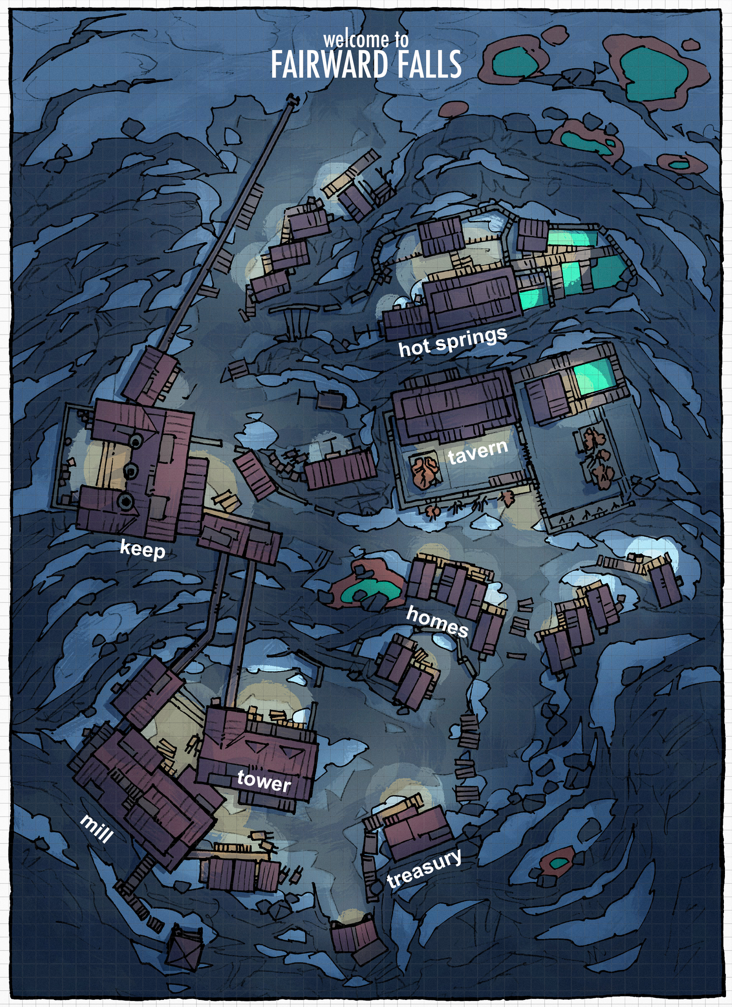 DnD town map with hot springs
