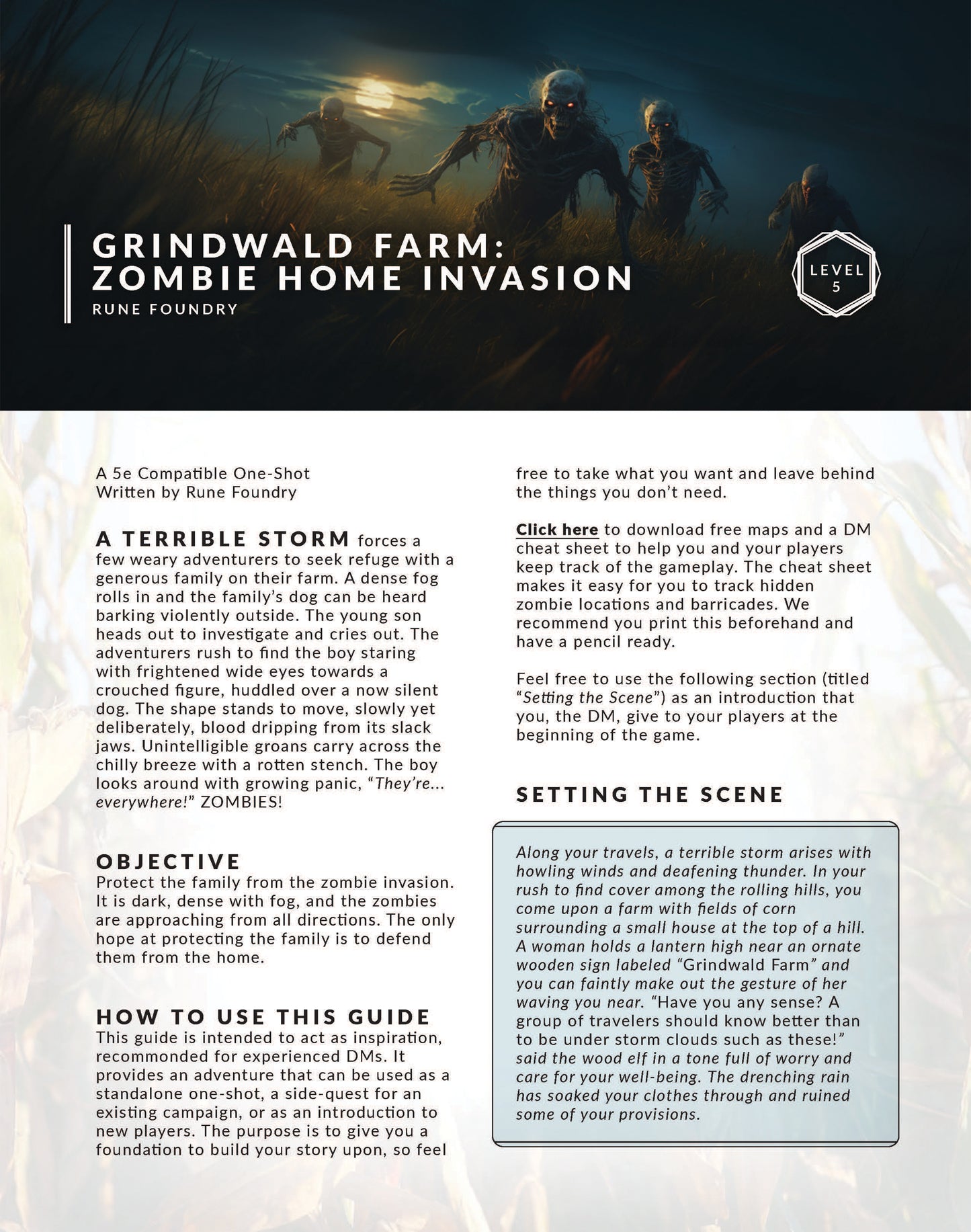Grindwald Farm Zombie Home Invasion DnD 5e One Shot Adventure