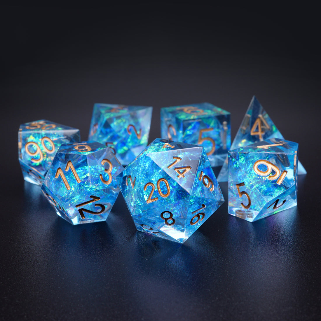 Blue sharp-edge dice set for DnD
