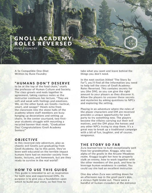 Gnoll Academy DnD One Shot Preview