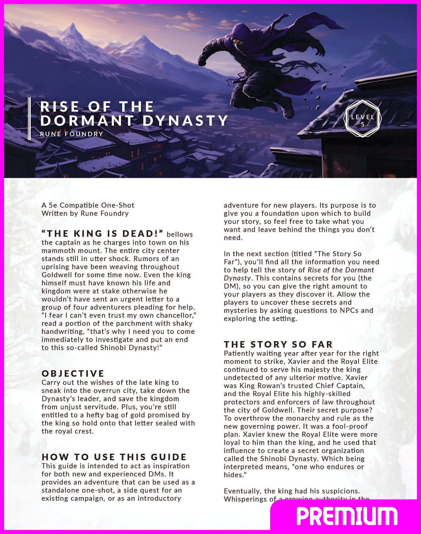 DnD One Shot Adventure for 5e, Rise of the Dormant Dynasty by Rune Foundry