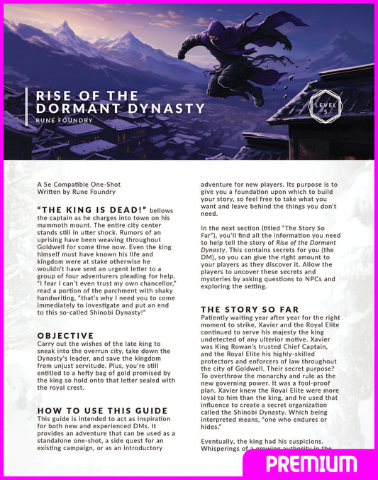 DnD One Shot Adventure for 5e, Rise of the Dormant Dynasty by Rune Foundry