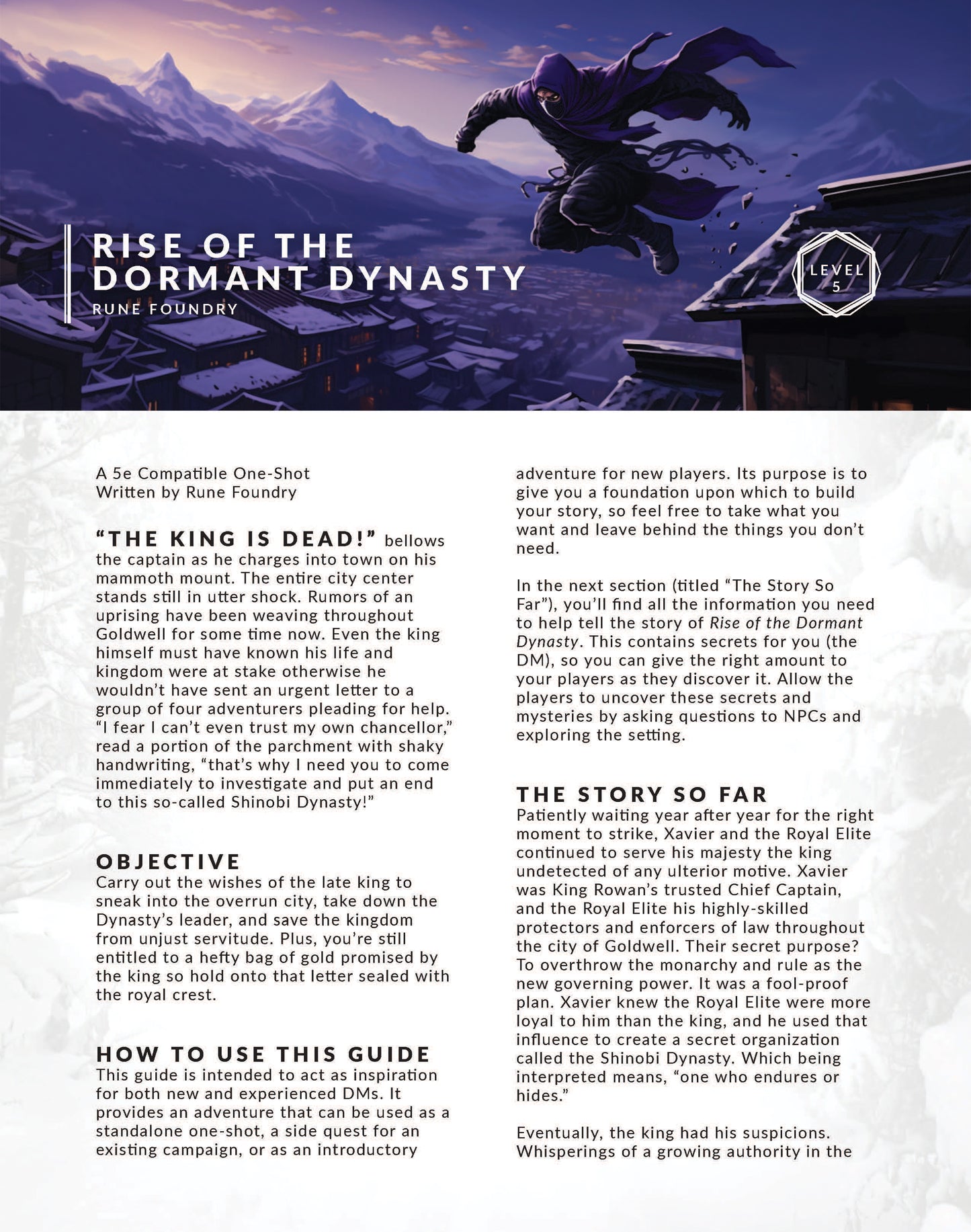 DnD One Shot Adventure for 5e, Rise of the Dormant Dynasty by Rune Foundry