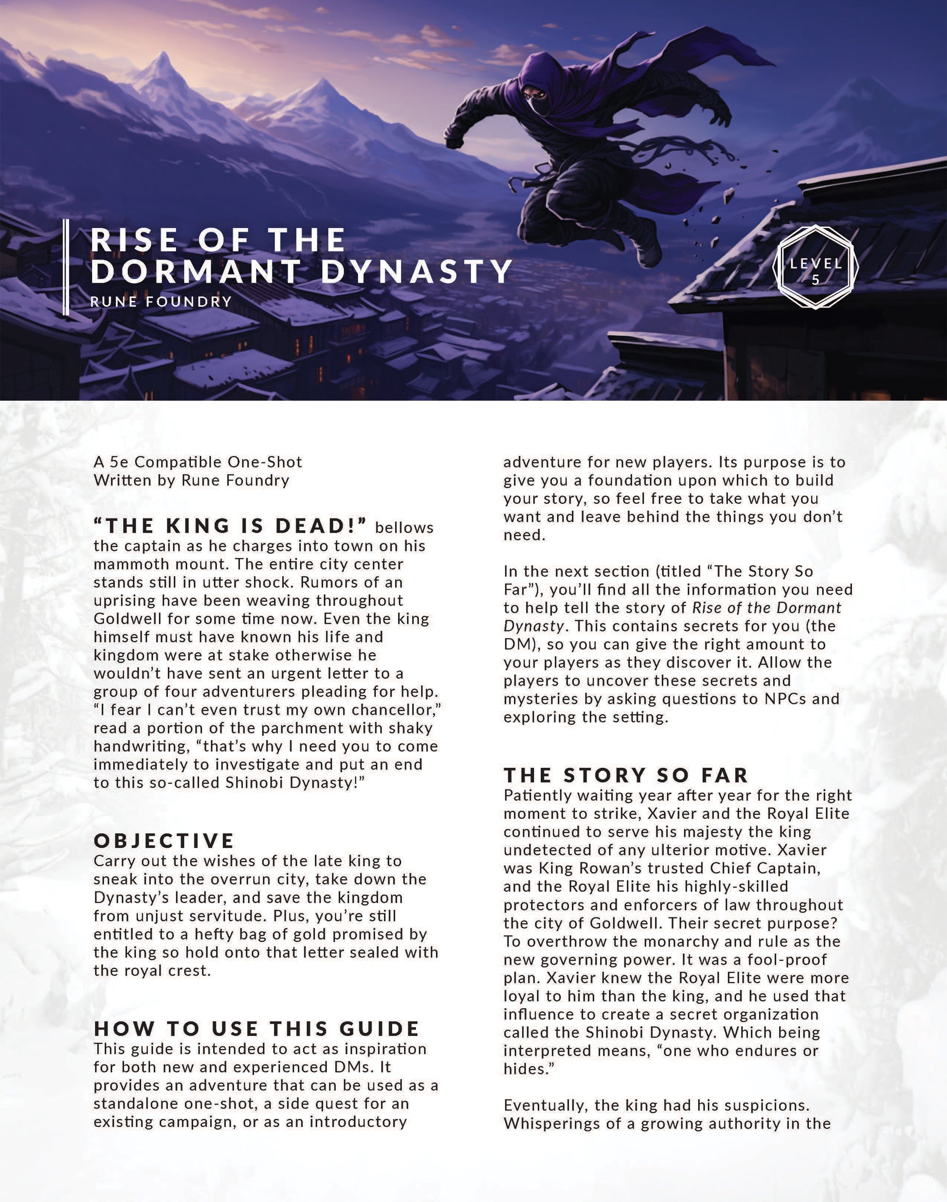DnD One Shot Adventure for 5e, Rise of the Dormant Dynasty by Rune Foundry