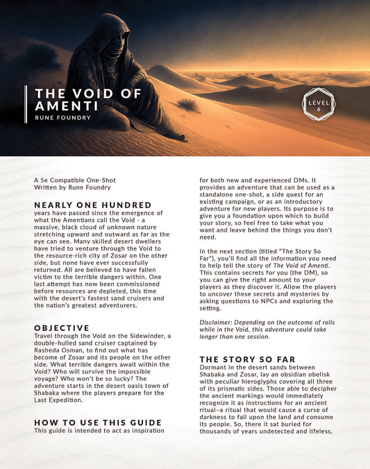 DnD One Shot PDF from Rune Foundry | The Void of Amenti