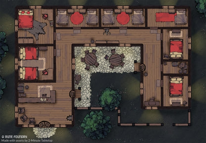 DnD map, inn at night with bedrooms | Rune Foundry