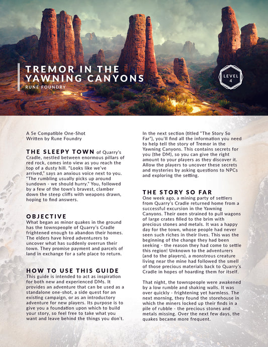 Free DnD One Shot PDF from Rune Foundry | Tremor in the Yawning Canyons