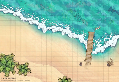 DnD map, beach shore with dock on ocean | Rune Foundry